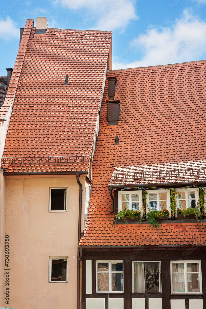 A house with a tiled roof in the historical center of Nuremberg, Germany