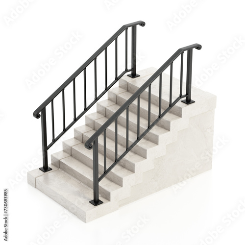 Staircase and railings isolated on white background. 3D illustration