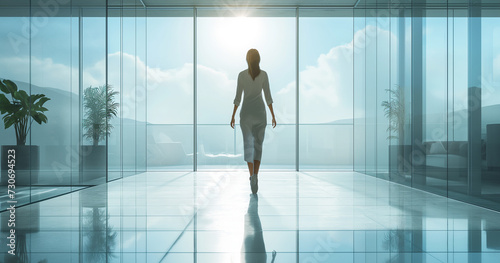 Woman walking in a modern office