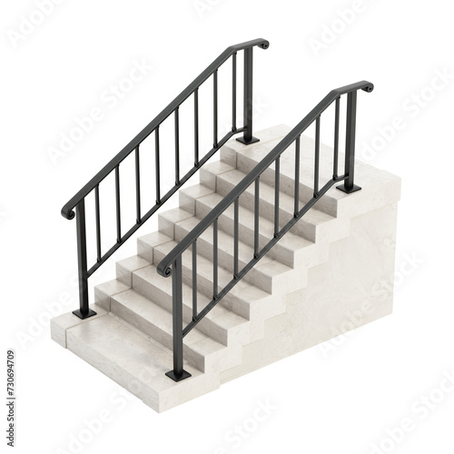 Staircase and railings isolated on transparent background. 3D illustration