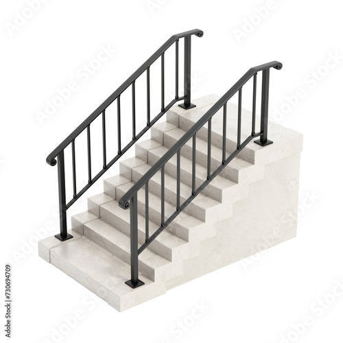 Staircase and railings isolated on transparent background. 3D illustration © Destina