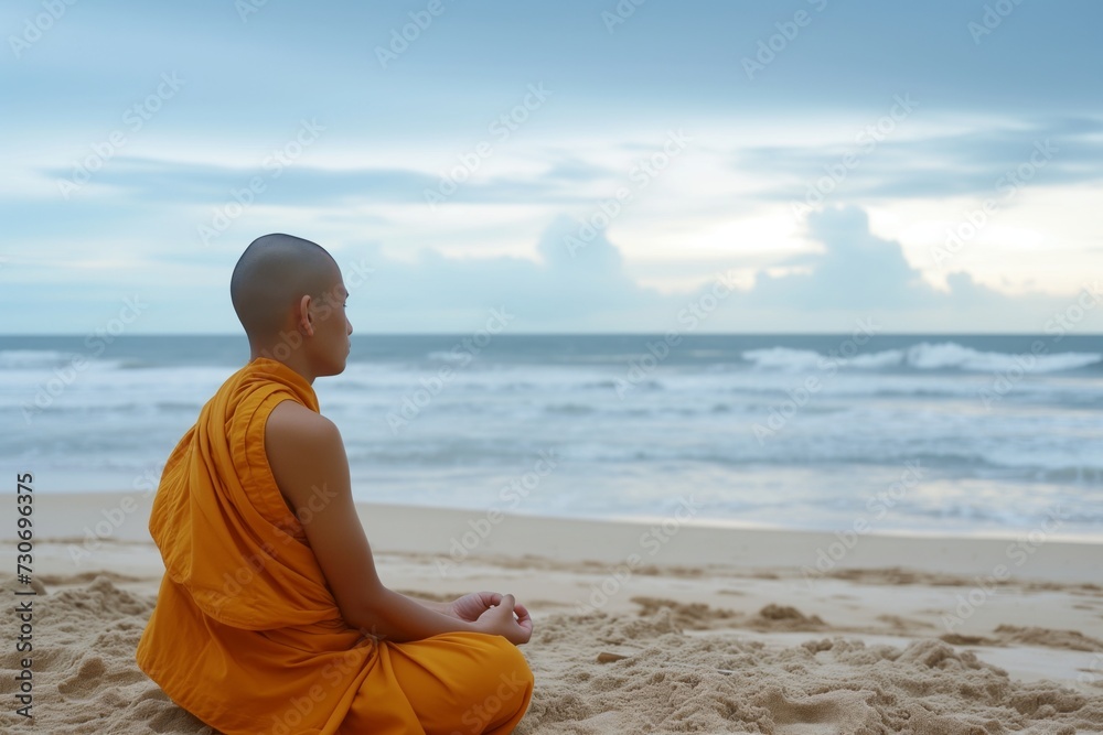 profile of a monk meditating on a sandy beach profile of a monk meditating on a sandy beach