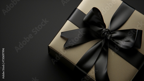 Luxury gift box with black bow on black background