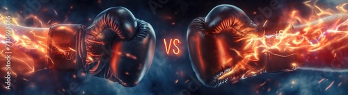 Fiery Boxing Gloves Clash in Intense Competitive Battle. photo