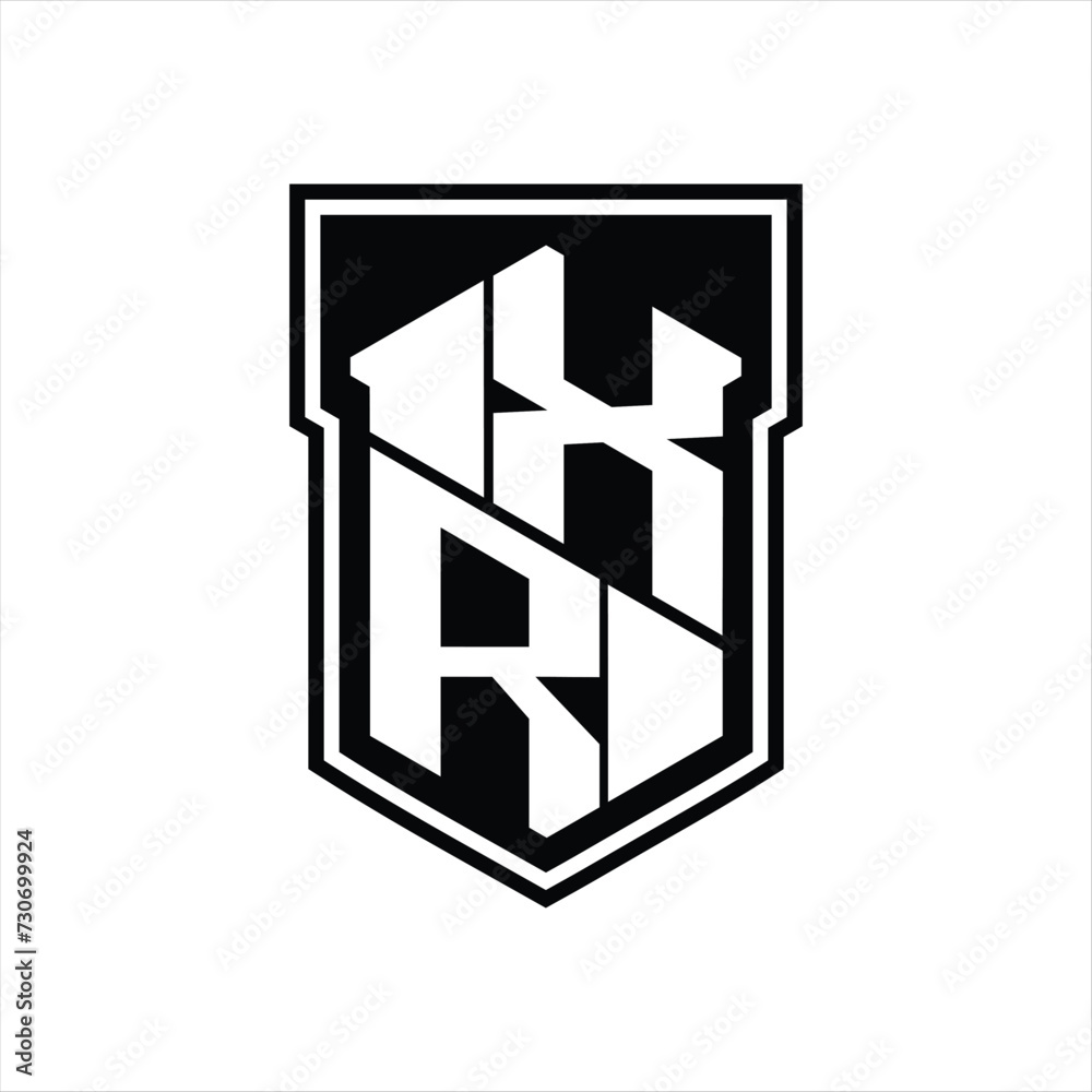 XR Logo monogram hexagon geometric up and down inside shield isolated style design template XR Logo monogram hexagon geometric up and down inside shield isolated style design template