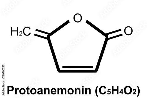 Chemical structure of Protoanemonin (C5H4O2) isolated, photo