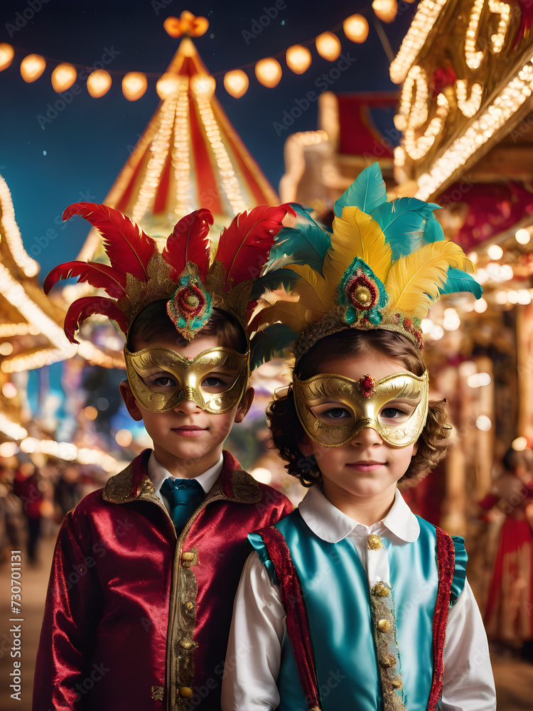 Boys Celebrating Carnival Together With Masks