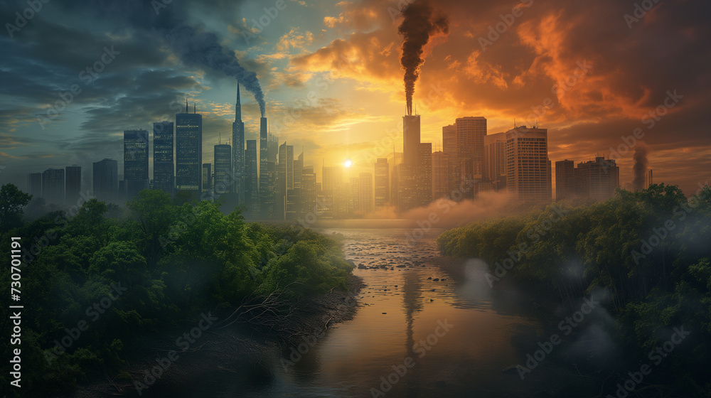 View of climate change and pollution aftermath of human carelessness and neglect. - obrazy, fototapety, plakaty 
