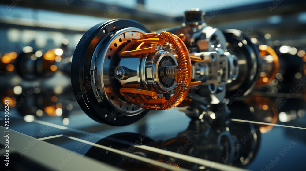 Fototapeta premium Vintage Metal Music: Car Engine Beats and Steel Drums in Old Auto Studio, generative AI