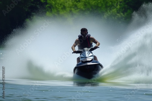 jet skier in action with water spray behind