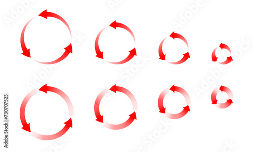 arrows circle spin isolated on white background with three ( 3 ) elements on one  sign icon. This circle arrow useful for infographics, web design. Vector illustration, flat style, clip art. 