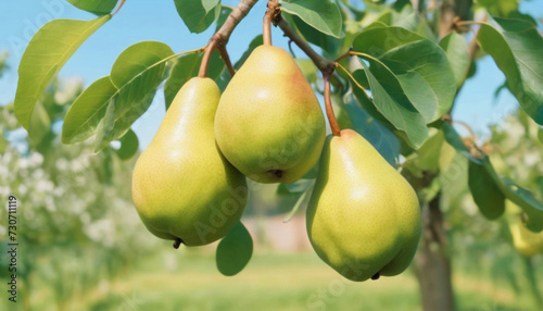 Pear grows on a tree in the harvest garden on sunny day 8