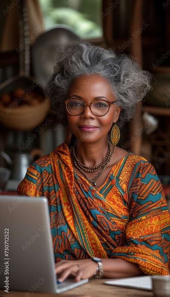 Happy Elderly Woman Managing Bills and Expenses While Working Remotely from Home Happy Elderly Woman Managing Bills and Expenses While Working Remotely from Home