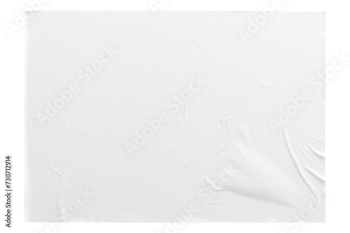 crumpled white paper texture , wrinkled poster template ,blank glued creased paper sheet mockup. white poster mockup on wall. empty paper mockup png, clipping path. © chathuporn