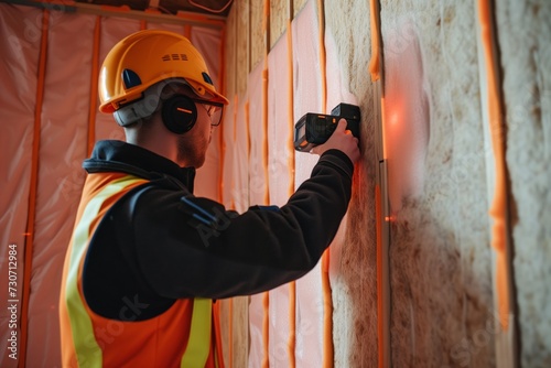 individual checking wall insulation with thermal camera