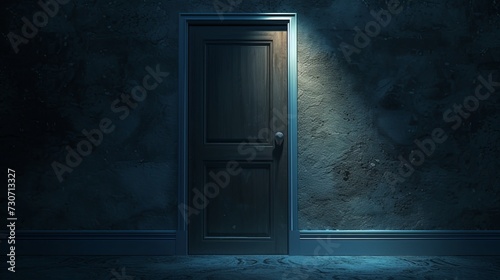 closed door in a dark room. the light shone on the door photo