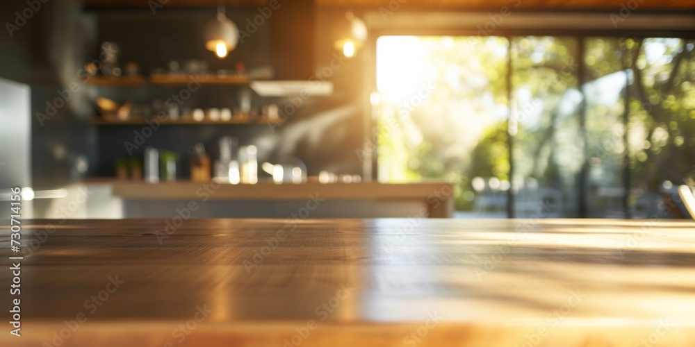wood table on blur of cafe or Restaurant