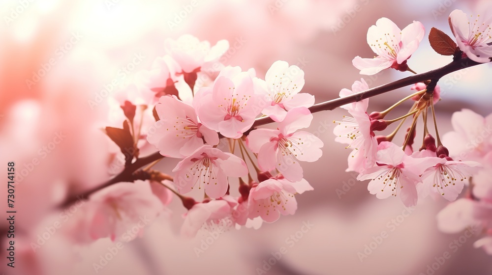 Blossoming sakura tree outdoors on spring day, closeup, generative ai