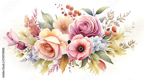 Celebrate With Artistry Watercolor Floral Bouquet Hand-painted Watercolor Florals Elegant Watercolor Floral Illustration Whimsical Watercolor Bouquet Perfect For Weddings, generative ai
