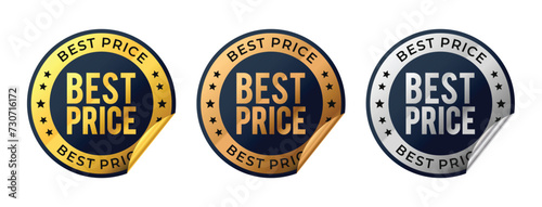 Best price vector badges with fold over. Luxury black gold, bronze, silver labels. For icon, logo, sign, seal, symbol, stamp, sticker. Vector illustration