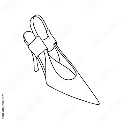 Vector illustration of hand drawn graphics of women's shoes. Casual and dressy style. High-heeled sandals. Doodle drawing Isolated object design.