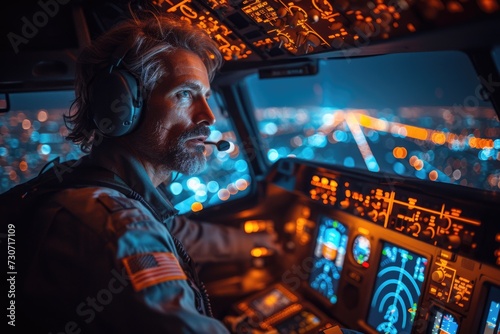 Experienced Pilot Navigates Aircraft Through the Night Sky