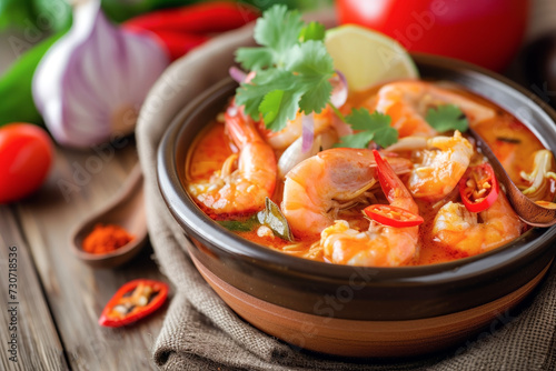 Showcasing Tom Yum Kung with Exotic Spices and Flavors. Promises an Adventurous Culinary Experience.