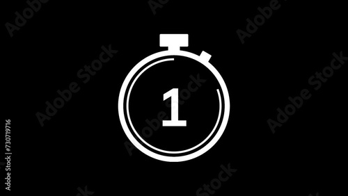 5 second countdown timer animation from 5 to 0 seconds. Modern white and black stopwatch countdown timer on black background and white background photo