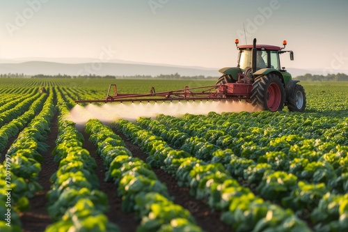 Tractor spraying pesticides at soy bean fields © Nadzeya