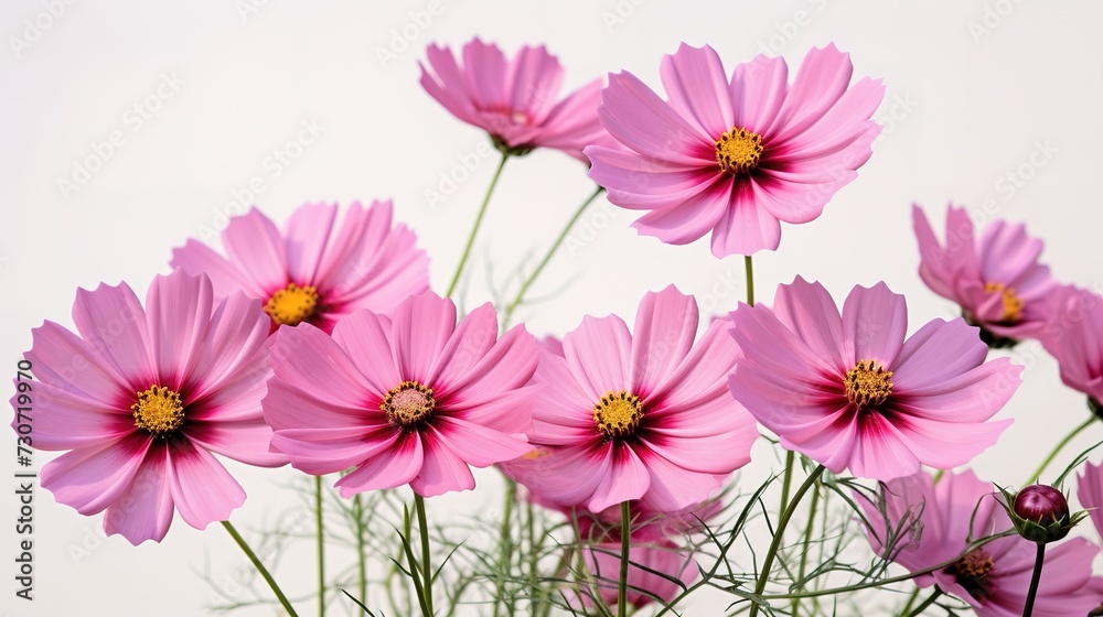 Close Up Pink Cosmos Flower in The Garden with White Background , generative ai