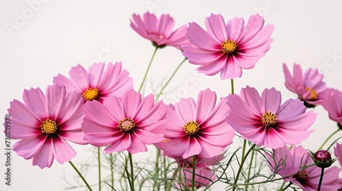 Close Up Pink Cosmos Flower in The Garden with White Background   generative ai