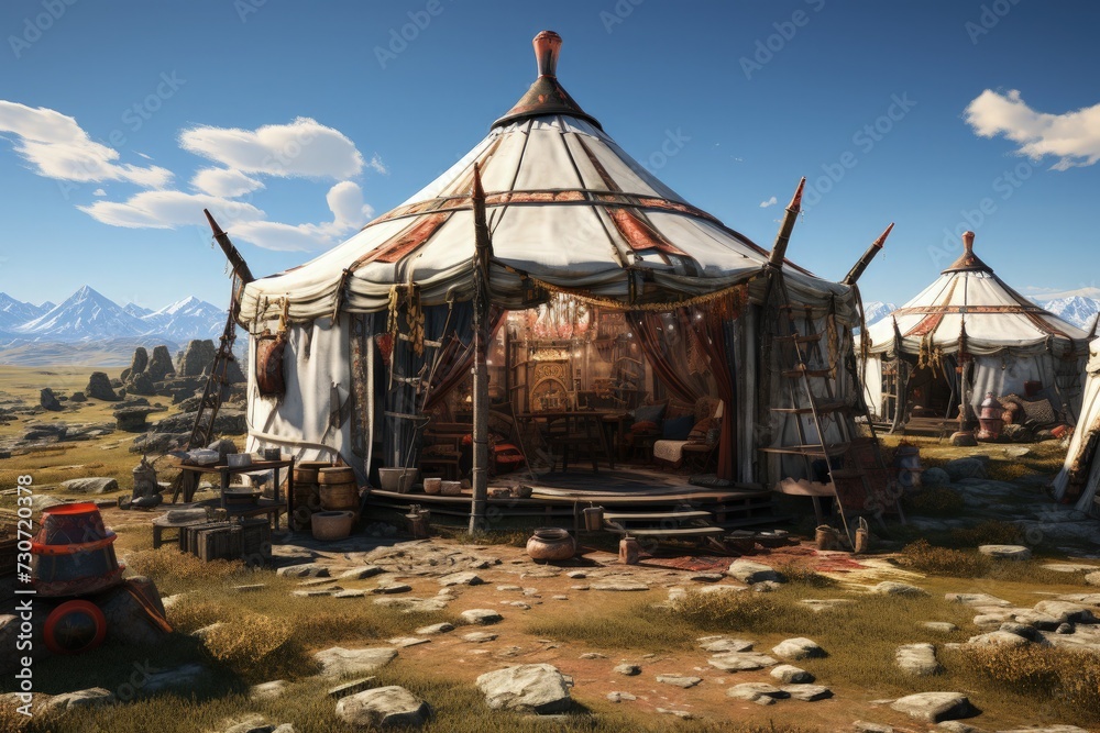 A traditional yurt in a Mongolian landscape