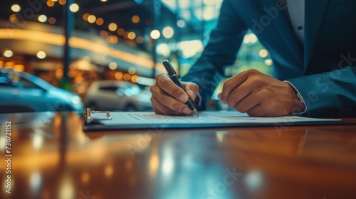 Hands signing a car sales contract car loan concept
