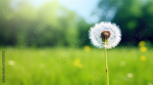 A single dandelion on green background in late summer generative ai