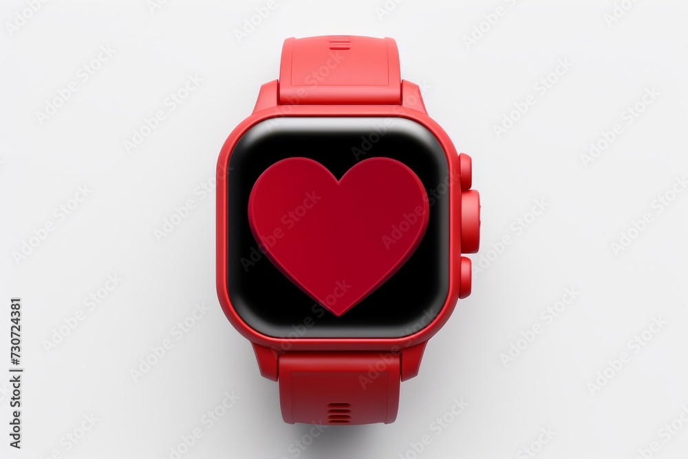 White background with isolated smartwatch heart, technology equipment object White background with isolated smartwatch heart, technology equipment object