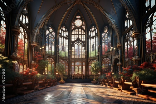 A gothic cathedral with intricate stained glass windows