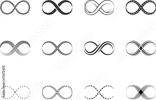 Infinity icon set. Infinity, eternity, infinite, endless, loop symbols. Unlimited infinity collection icons flat style - stock vector photo