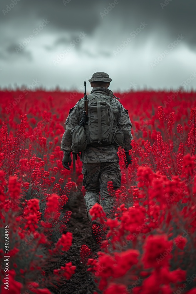 Warrior Walking Through Red Flowers: A Tribute to the Month of Love Generative AI Warrior Walking Through Red Flowers: A Tribute to the Month of Love Generative AI