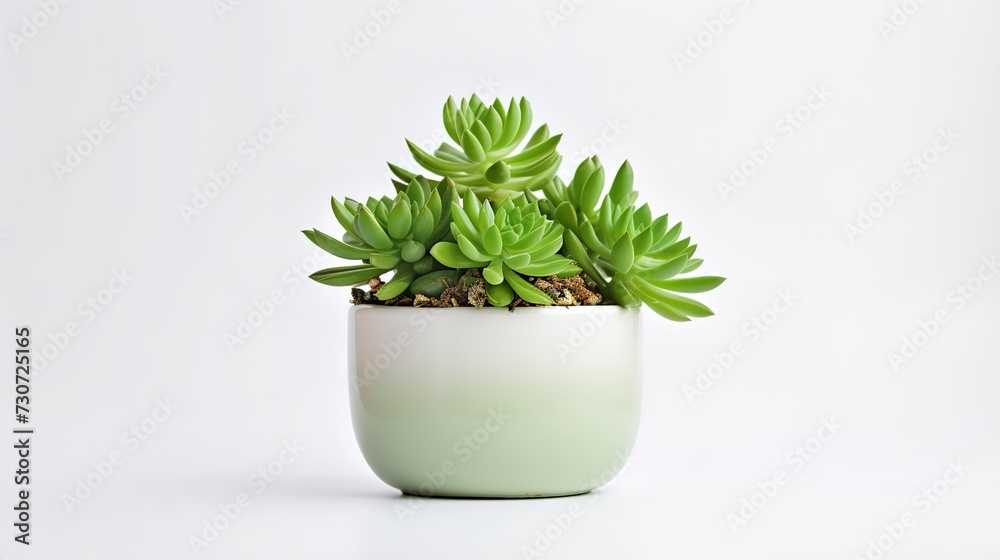 Green succulent in pot on white background generative ai, 