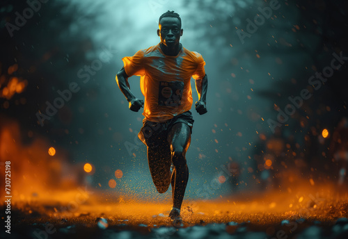The Athletic grace of sprinting and Marathon running. Strive for greatness Concept. Generative AI. © Peachaya