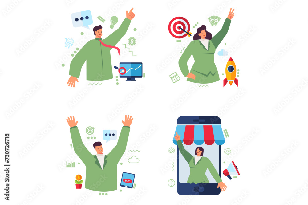 Digital Marketing Character Illustration Set