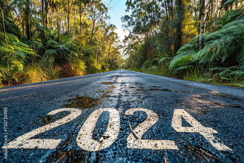 empty road with the text "2024" written on the road - concept of setting goals for the next year 
