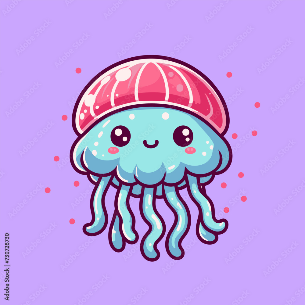 illustration of a cartoon baby jelly fish  on isolated Background