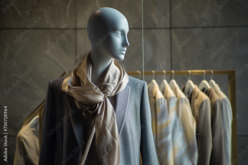 mannequin with a blazer and a casually draped silk scarf mannequin with a blazer and a casually draped silk scarf