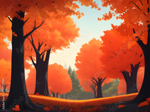 Autumn landscape illustration in the forest