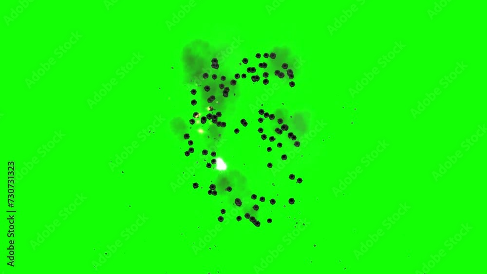 Number 6 formed with bullet shots on green screen background Number 6 formed with bullet shots on green screen background