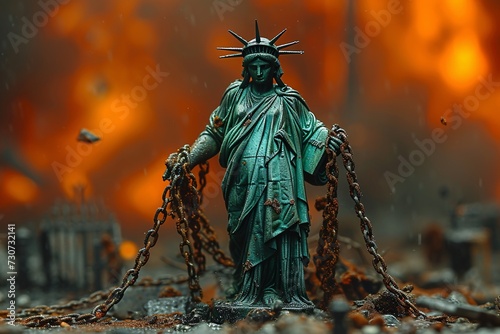 Statue of Liberty in Chains: A Symbol of Freedom in Peril Generative AI photo