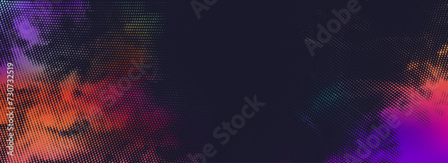 Abstract vector colorful pixelated background with purple and orange hues. Halftone vibrant backdrop with a blend of purple and orange pixels.  Abstract digital mosaic.