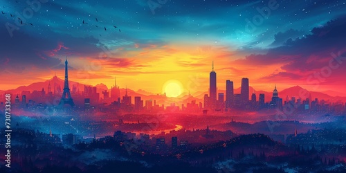 Sunset in the City  A Glimpse of the Skyline at Dusk Generative AI
