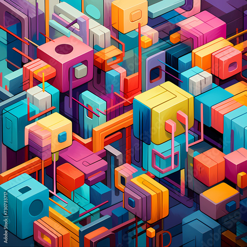 Abstract geometric patterns in vibrant colors. 